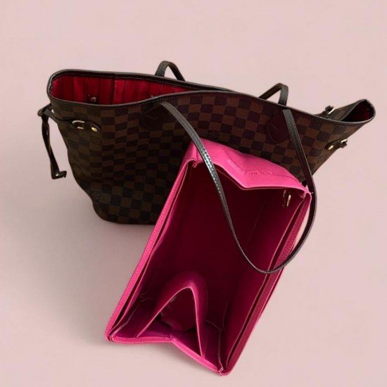 Neverfull MM Vegan Leather Handbag Organizer in Fuchsia Color