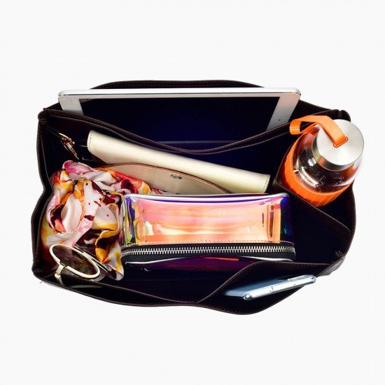 Neverfull MM Vegan Leather Handbag Organizer in Bitter Brown Color