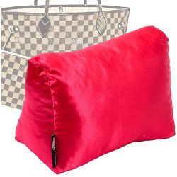 Pro Space Purse Bag Organizer Insert,Fish Mouth Handbag Organizer,Universal  Style Side Zipper,Perfect for LV neverfull mm and More,Red,Slender Medium 