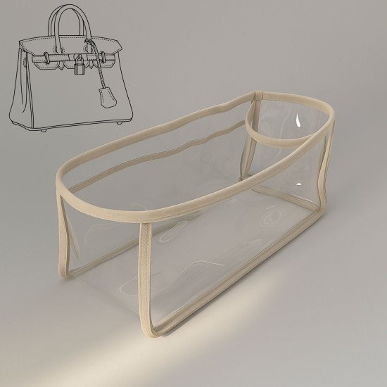 Transparent See-Through Bag Organizer with Fabric Trims Compatible with Herm. Birkin Bags
