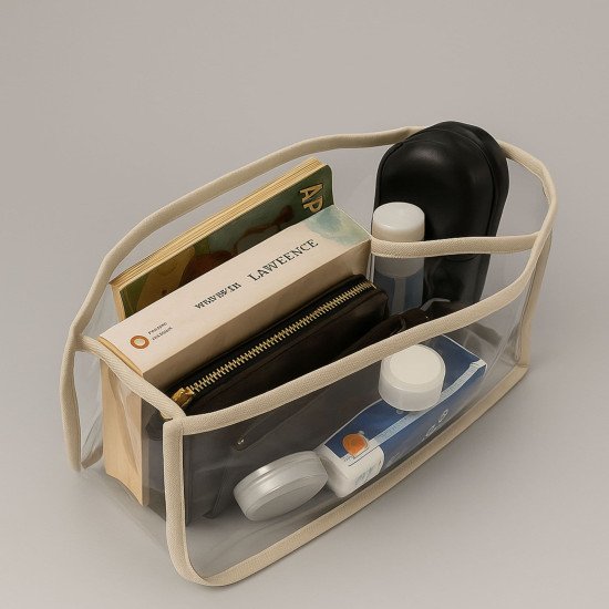 Transparent See-Through Bag Organizer with Fabric Trims Compatible with Herm. Birkin Bags
