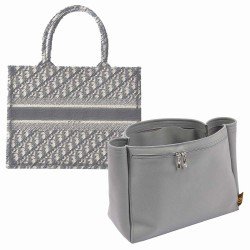 Di.or Book Tote Small Suedette Double-Zip Style Leather Handbag Organizer Liner (Dark Gray) (More Colors Available)