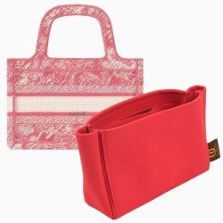 Di.or Mini Book Tote Suedette Basic Style Leather Handbag Organizer Liner (Red) (More Colors Available)