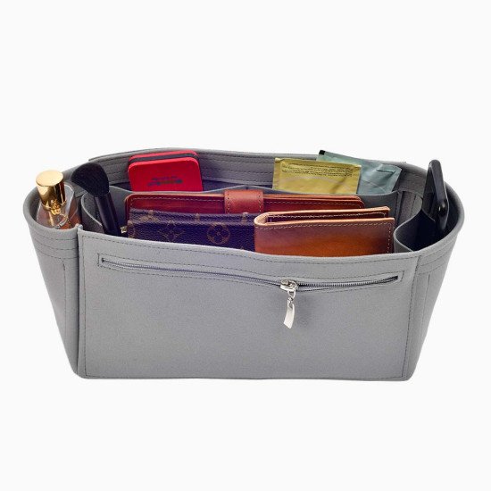 Alma PM / MM / GM  Suedette Double-Zip Style Leather Handbag Organizer (Dark Gray) (More Colors Available)