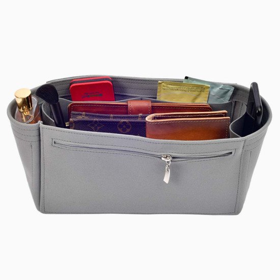 Alma PM / MM / GM  Suedette Double-Zip Style Leather Handbag Organizer (Dark Gray) (More Colors Available)