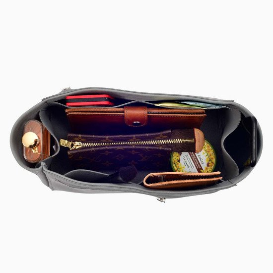 Alma PM / MM / GM  Suedette Double-Zip Style Leather Handbag Organizer (Dark Gray) (More Colors Available)