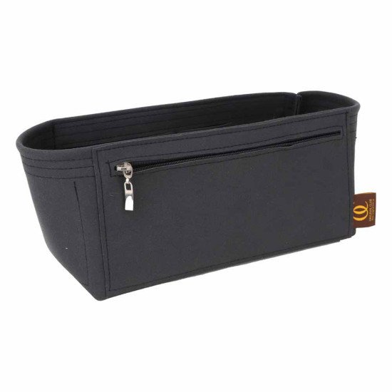 Suedette Double-Zip Style Leather Handbag Organizer in Black - Size: 27 / 13 / 13 cm