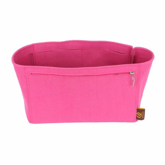 Suedette Double-Zip Style Leather Handbag Organizer in Fuchsia Hot Pink - Size: 30 / 18 / 14 cm