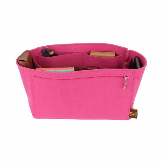 Graceful PM / MM Suedette Double-Zip Style Leather Handbag Organizer (Fuchsia) (More Colors Available)