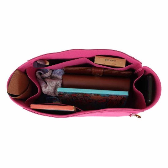 Graceful PM / MM Suedette Double-Zip Style Leather Handbag Organizer (Fuchsia) (More Colors Available)