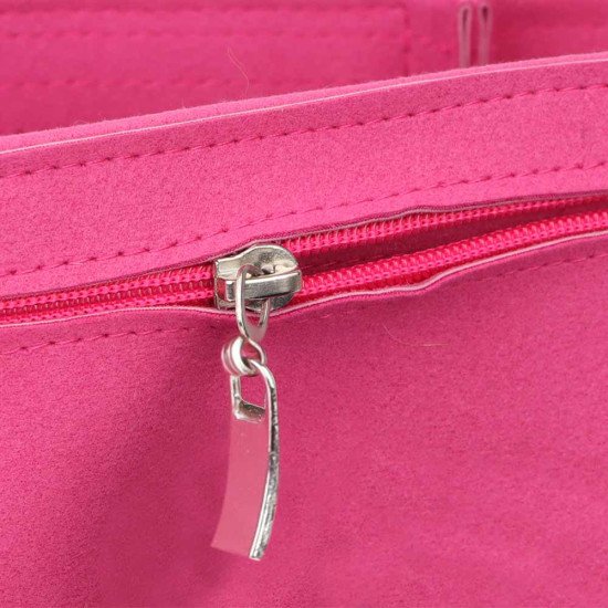 Graceful PM / MM Suedette Double-Zip Style Leather Handbag Organizer (Fuchsia) (More Colors Available)
