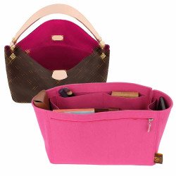 Graceful PM / MM Suedette Double-Zip Style Leather Handbag Organizer (Fuchsia) (More Colors Available)