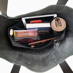 Day Market Tote Suedette Singular Style Leather Handbag Organizer (Black) (More Colors Available)