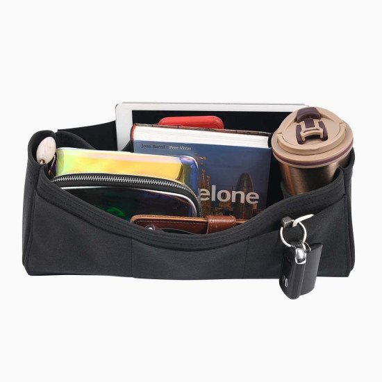 Day Market Tote Suedette Singular Style Leather Handbag Organizer (Black) (More Colors Available)