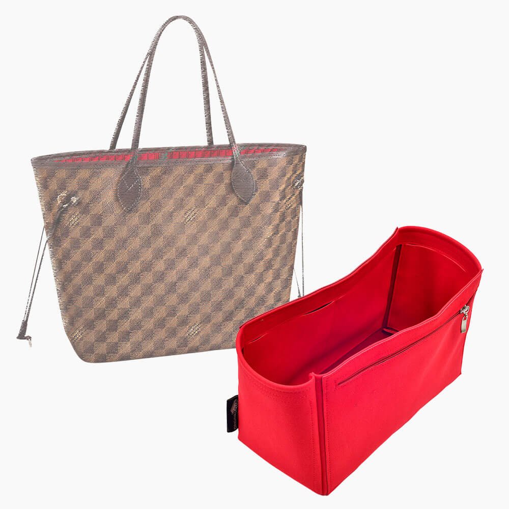 Double-Zip Style Suedette Handbag Organizer for Louis Vuitton Neverfull PM  / MM / GM in Red