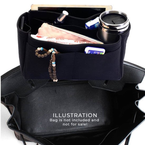 Birkin 25/30/35/40 Suedette Singular Style Leather Handbag Organizer (Black) (More Colors Available)