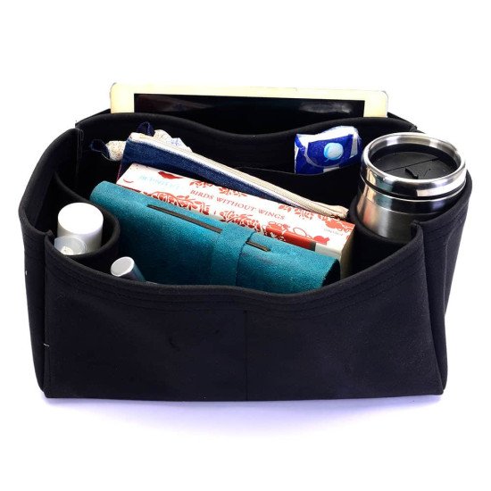 Cerf Tote Suedette Regular Style Leather Handbag Organizer (Black) (More Colors Available)