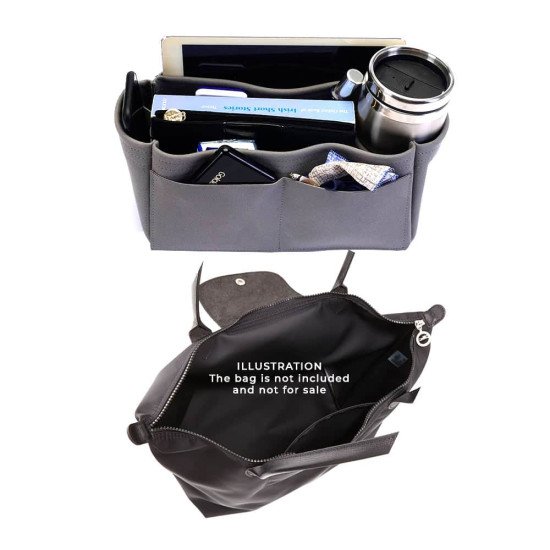 Longchamp Le Pliage  Suedette Singular Style Leather Handbag Organizer (Dark Gray) (More Colors Available) Longchamp Le Pliage  Suedette Singular Style Leather Handbag Organizer (Dark Gray) (More Colors Available)