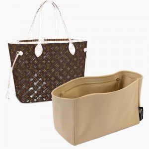 Neverfull PM / MM / GM Suedette Interior Zipped Pocket Style Leather Handbag Organizer (Beige) (More Colors Available)