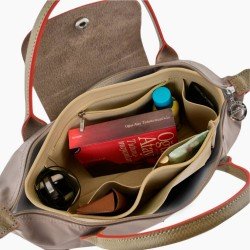 Longchamp Le Pliage Suedette Interior Zipped Pocket Style Leather Handbag Organizer (Beige) (More Colors Available)