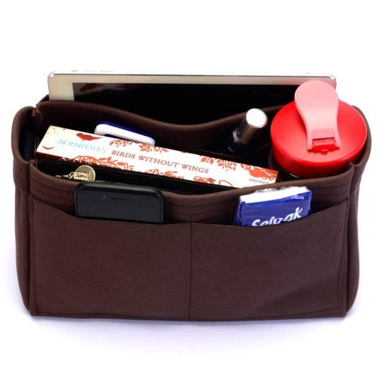 Suedette Handbag Organizer with One Round Holder - Size: 28 / 15 / 15 cm