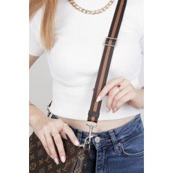 Slim Striped Crossbody Bag and Purse Strap in Dark Brown and Tan Brown with Carabiner Slide Hook (1"wide) 